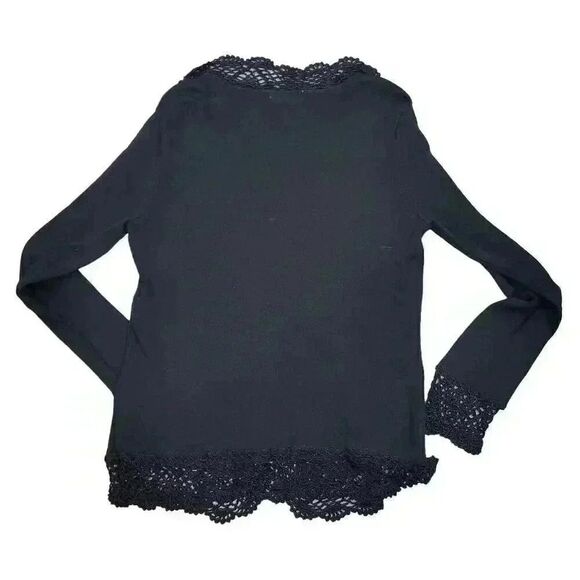 Notations Women's Black Rayon/Nylon Knit Top w Attached Cardigan & Crocheted Lac - Picture 4 of 9